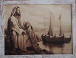 Obraz - Jezus nad jeziorem - biała przecierana rama