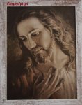 Obraz - Oblicze Pana Jezusa zrobione przez br. Elia - rama białą przecierana