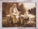 Obraz - Pan Jezus z Samarytanką- biała rama przecierana